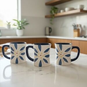 Temptations Old World Blue set of 3 16 oz Coffee Mugs